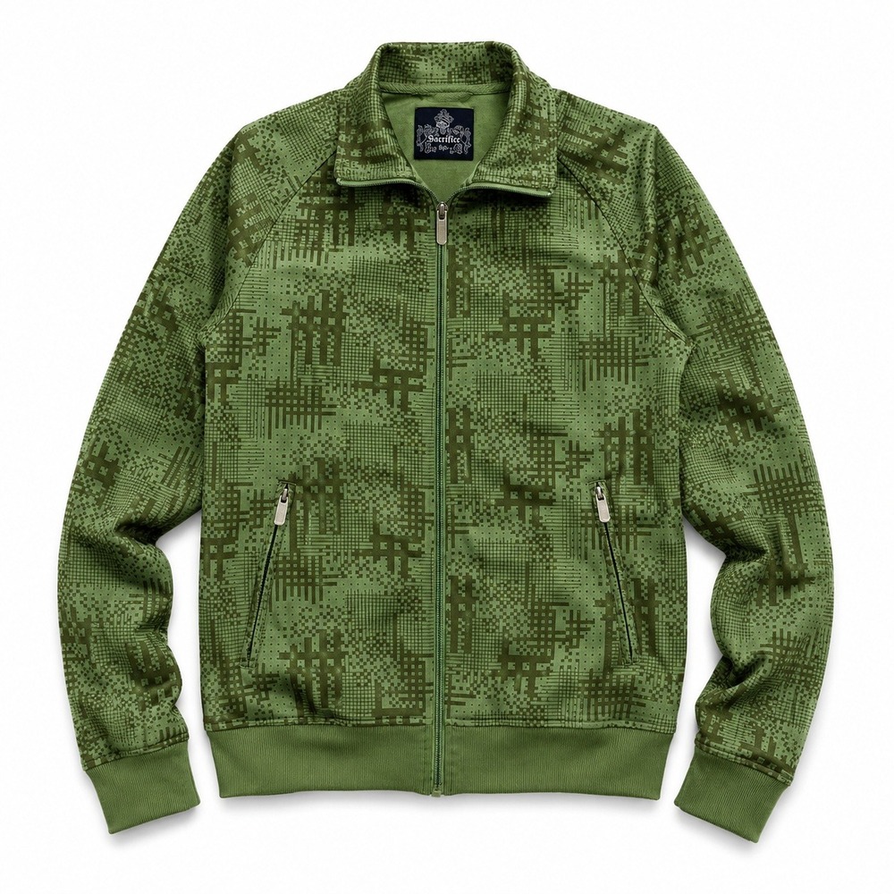 Sacrifice Y2K Track Jacket Green Geometric Full Zip Women's Small